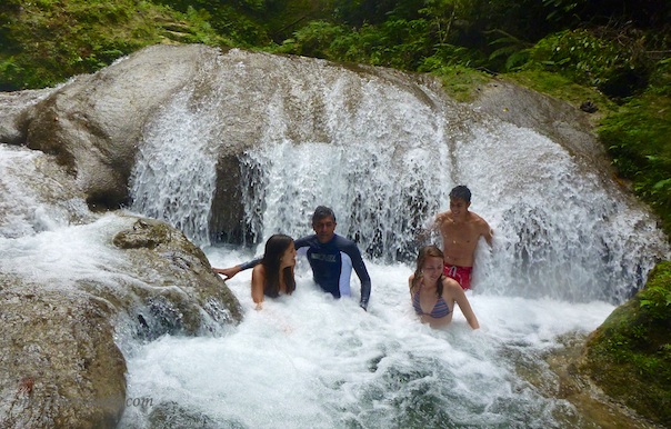 the bubble bath at blue hole created by waterfalls