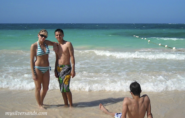 watkins family on the silver sands beach in Jamaica