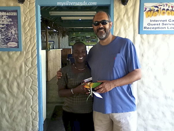 arlene with male guest at silver sands jamaica bob marley birthday party