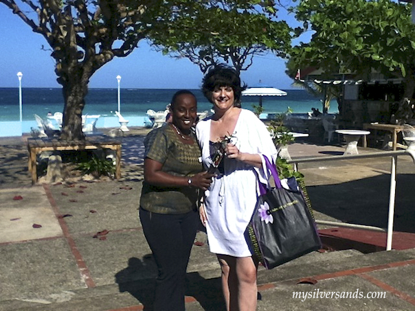 arlene with female guest on silver sands patio