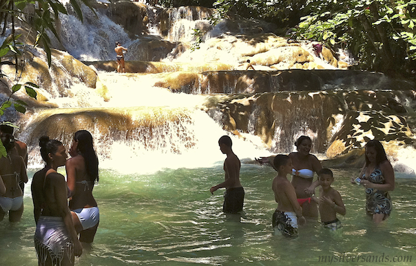 wading pool at dunns river falls jamaica