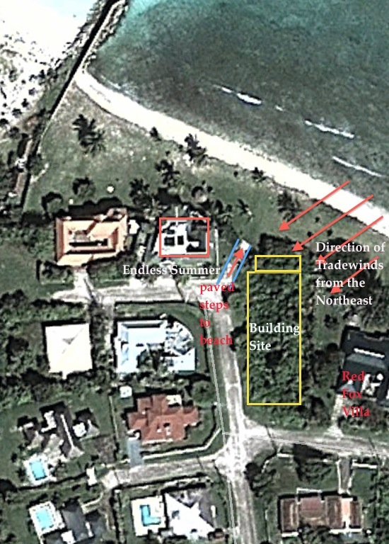 Google Earth view of lot 31 between endless summer and red fox villa in silver sands