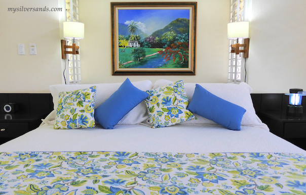 close-up of bed in bedroom one at moonshine villa