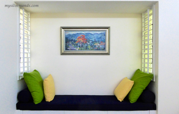 bench in alcove of bedroom two