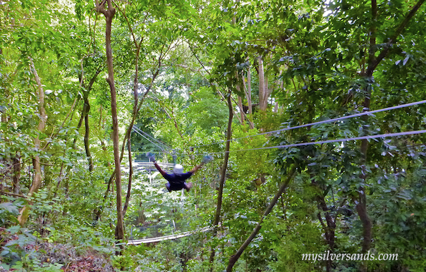 hands free on the zip wire at canopy tour mystic mountain