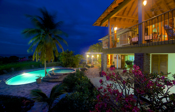 view of the pools at rock hill at night