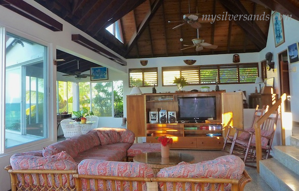 television in lounge at roots cottage in silver sands jamaica