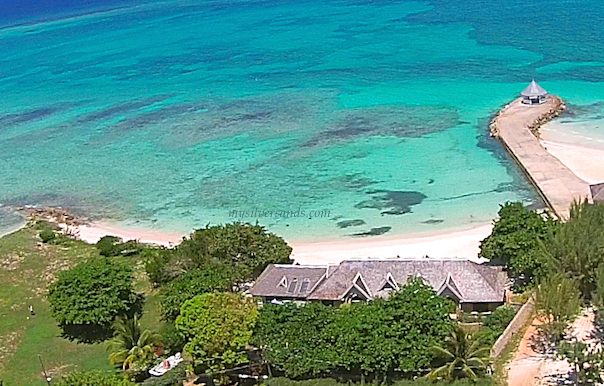 aerial view of rum jetty cottage from land to north