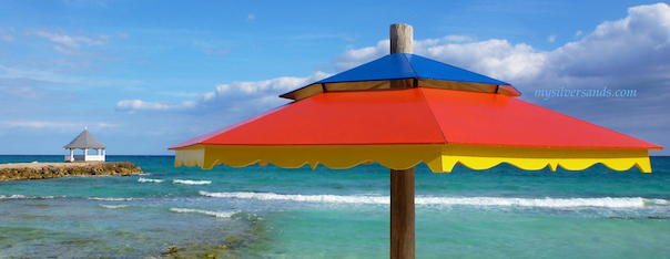 silver sands beach cabana painted red at jamaica villas