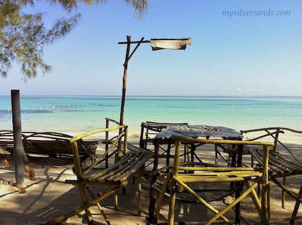 table and benches with sea view